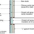 Single framed wall converted to double wall and insulated with closed-cell spray foam and loose-fill fibrous insulation