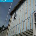 Right - XPS foam insulation is attached to the existing exterior wall with wood furring strips that serve as a nail base for the siding and are installed vertically to allow for drainage and drying behind the siding
