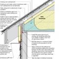 Vented roof assembly at eave retrofitted with rigid foam, spray foam, and fully adhered membrane to air seal the top of wall-to-roof transition