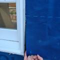 Wrong - Tape flashing is missing around window frame.
