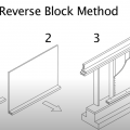 The reverse block method for seismic retrofit bracing of a cripple wall uses a 2x4 attached to the sill plate to provide a means to attach the plywood cripple wall sheathing to the sill plate 