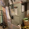 This traditional centrally ducted heat pump heats and cools the entire home through a network of ducts.