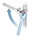Turn valve clockwise from vertical (aligned with piping) to horizontal (perpendicular to piping) to shut off gas