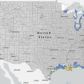 The national risk of coastal flooding in the United States as of 2023.
