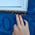 Wrong - Window is missing pan flashing under sill and tape flashing at jamb end sill. 
