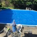 Pool covers minimize evaporation and heat loss from swimming pools.