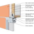 This drawing shows key head details for a window installation using a self-adhered membrane tape flashing on a wall with a mechanically attached water and air control layer