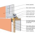 This drawing shows key sill details for a window installation using a fluid-applied flashing on a wall with a mechanically attached water and air control layer