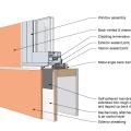 This drawing shows key sill details for a window installation using a self-adhered membrane tape flashing on a wall with a mechanically attached water and air control layer