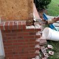 Wrong - Lack of house wrap or weather resistant barrier lead to significant water damage behind the brick veneer.