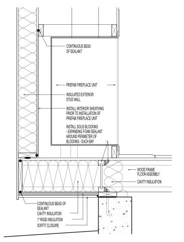 Air Sealing At Cantilevered Manufactured Fireplace Assembly