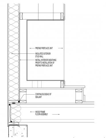 Air sealing at platform for manufactured fireplace assembly