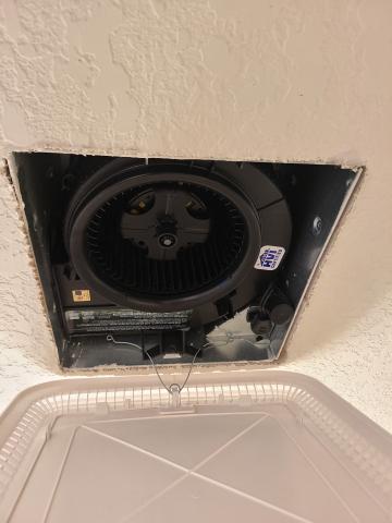 This fan was inserted into a cleanly cut hole in the ceiling so there is only a very narrow gap around the edges of the fan box that needs to be caulked or taped