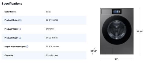 Double-check all of the size dimensions when buying a new appliance like a clothes washer to make sure it will fit in the intended space.