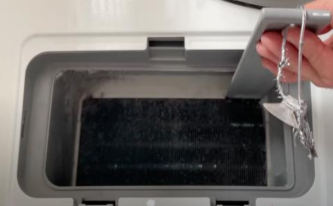 Many heat pump clothes dryers have a secondary place to check and clean the lint every 30-40 loads; this location could be the evaporator heat exchanger fins.