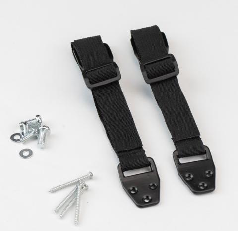 A simple kit for anchoring a TV, appliance, or furniture to a wall may include straps, attachment hardware, and screws for attaching both to the appliance and to the wall