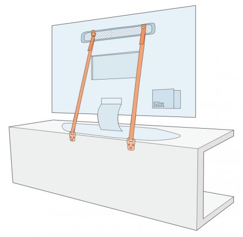Use flexible straps to secure large electronics equipment like computer monitors and microwave ovens during seismic events.