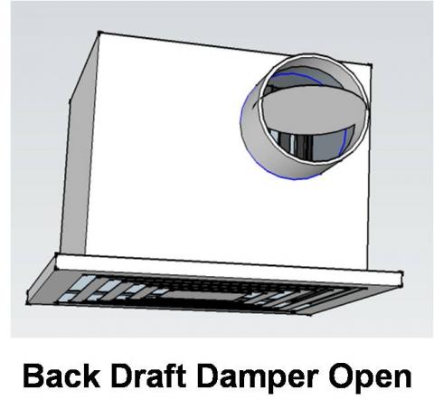 The back-draft damper on this exhaust fan is open when the exhaust fan is operating