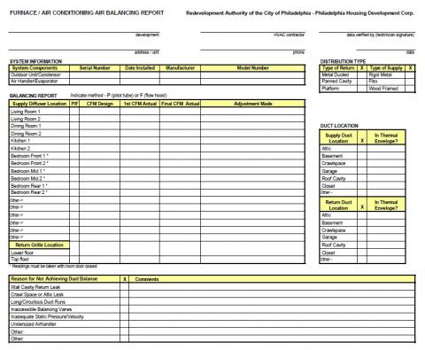 Example Of An Hvac Installer S Balancing Report Form