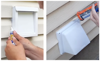 Install (or re-install) caulking around an exhaust fan vent that was installed after the wall was sided; inspect the caulking every two years and reapply if the old caulking has cracked.