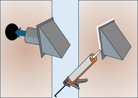 Install a wall cap on the outside exhaust hole and apply caulking around the cap to ensure air-tightness 