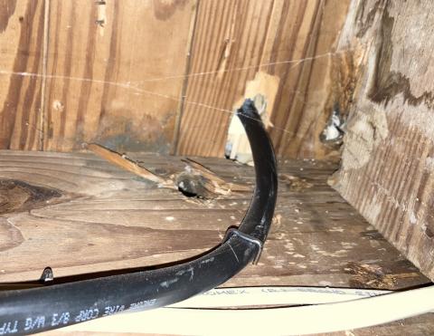 Large appliances like electric ovens usually have a dedicated wire that penetrates the subfloor close to where the appliance is located.