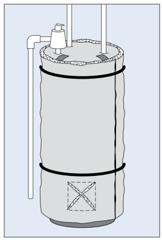 Use an X-shaped cut to expose control panels when installing an insulation blanket on an electric water heater