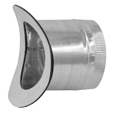 This saddle take-off collar is used to connect a round sheet metal duct to another round sheet metal duct.