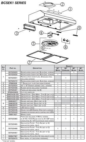 This installation manual shows the model number of the replacement disposable filters for an exhaust fan