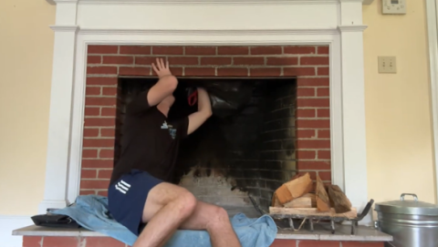 Stuff your chimney pillow into the shaft; it should be large enough to completely block the opening and to stay in place due to friction