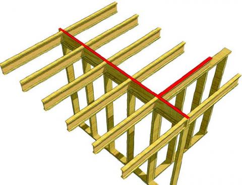 A continuous rim joist separates the garage and living space