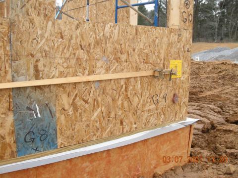 Lifting plates attached to the wall provide good bracing to tighten up SIP panel seams