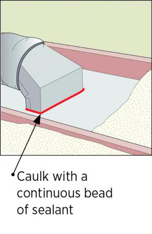Caulk air seals the boot to the ceiling.