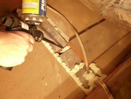 Use caulk, foam, or equivalent material to seal gap between common wall