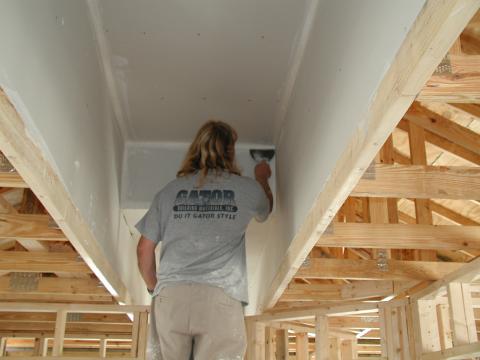 Raised ceiling chase sealed with drywall mud