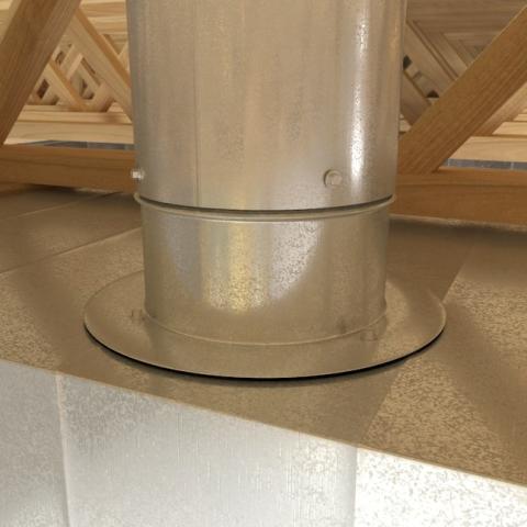 This is a take-off collar for connecting a round metal duct to a flat sheet metal trunk duct. 