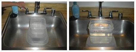 Testing the flow rate of a kitchen sink faucet.