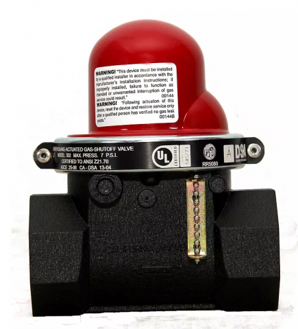 This State of California-approved seismic gas shutoff valve will stop the flow of natural gas from the meter into the home if significant seismic activity is detected.