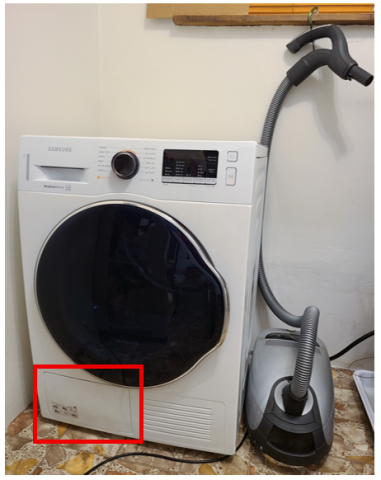 Consider storing a vacuum cleaner near the heat pump clothes dryer to make it convenient to remove lint from the dryer.