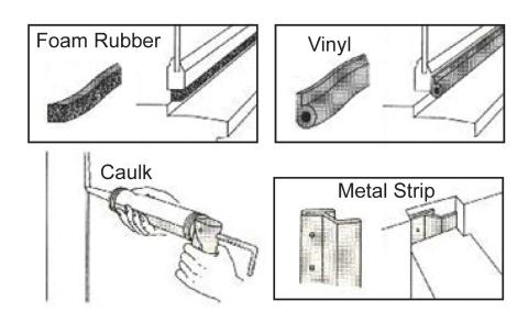 Install weatherstripping in the framing of openable doors and windows; use caulk to seal seams in and around trim. 