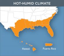 Map of the Hot-Humid region of the United States.