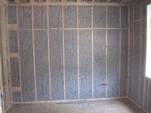 This 2x6 wall is advanced framed and filled with dense-packed cellulose insulation. 