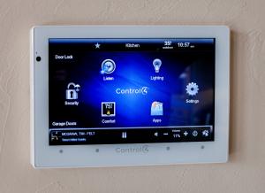 An energy monitoring system helps the homeowners track energy usage and solar power production.