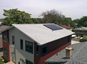 ENERGY STAR reflective shingles cover the roof, which is ideally angled for solar panels. 