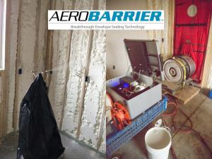 This aerosol sealant process seals off small leaks in the building envelope with tiny particles of nontoxic acrylic sealant that are sprayed into the air while the home is pressurized with a blower door kit. 