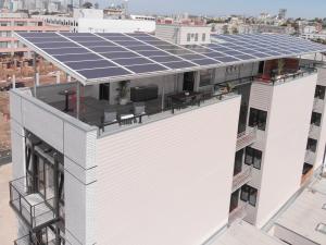 This builder installed a PV panel awning over his multifamily project in San Francisco.