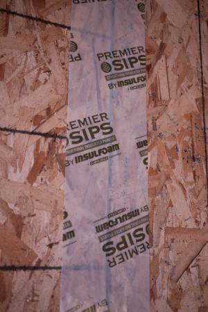 SIP wall and roof panels can be sealed at all seams with a tenacious air sealing tape.