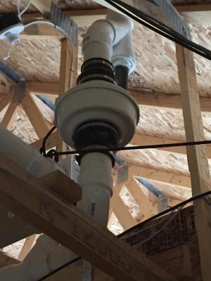 An active radon fan helps pull radon out of the home’s basement.