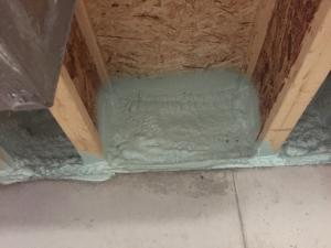 The builder used spray foam in difficult-to-air seal spots like the rim joists.