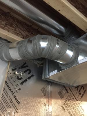 The seams in this HVAC duct are sealed with mastic.